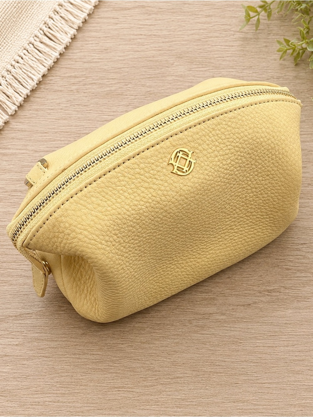 Dagne Dover Yellow Lola Leather Cosmetics Pouch Size Small